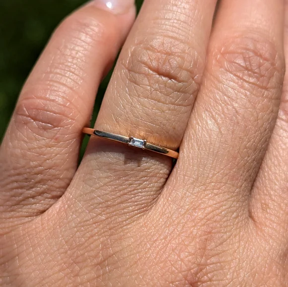14K Rose Gold 1 Baguette Diamond Band